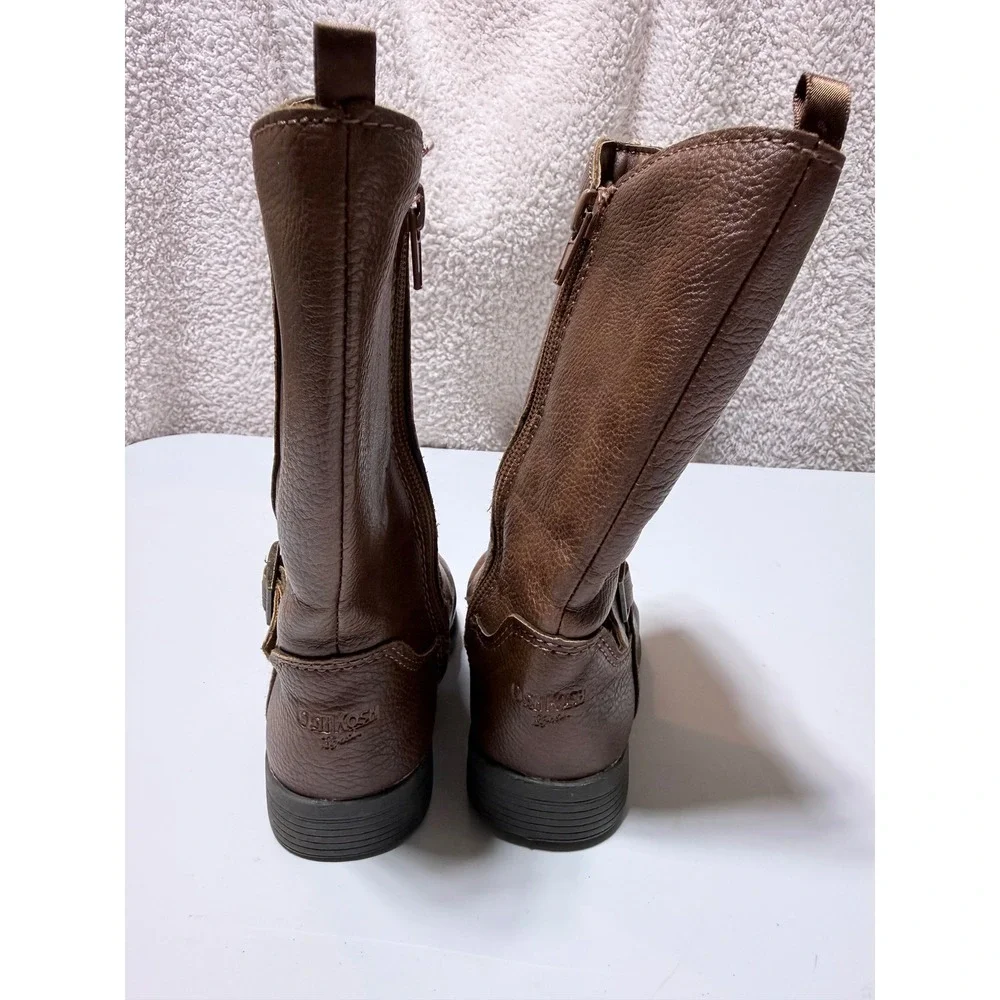 OshKosh Bgosh Toddler Girls Brown Pebbled Faux Leather Riding Boots Size 8M Lumi